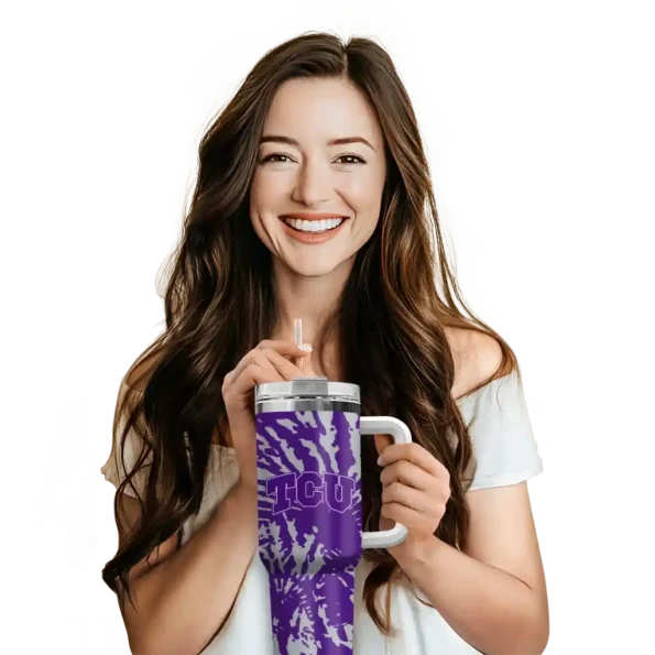 personalized tcu horned frogs burst swirl purple curved tumbler premium grade.webp