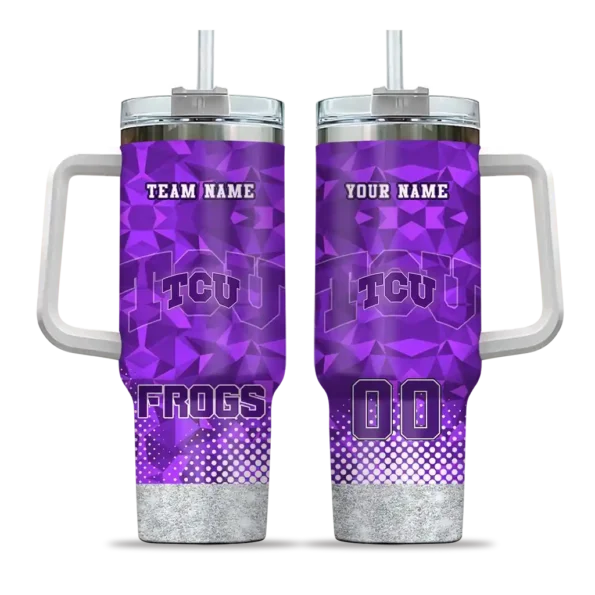 personalized tcu horned frogs geometric prism purple curved tumbler best selling.webp