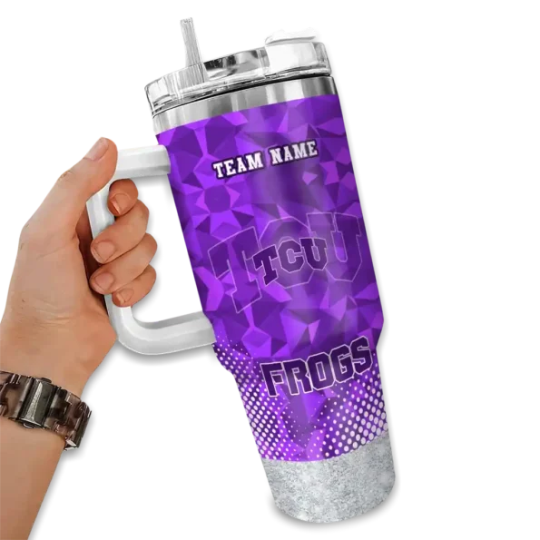 personalized tcu horned frogs geometric prism purple curved tumbler fashion forward.webp