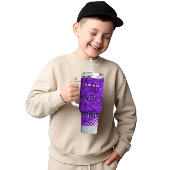 personalized tcu horned frogs geometric prism purple curved tumbler latest model.webp