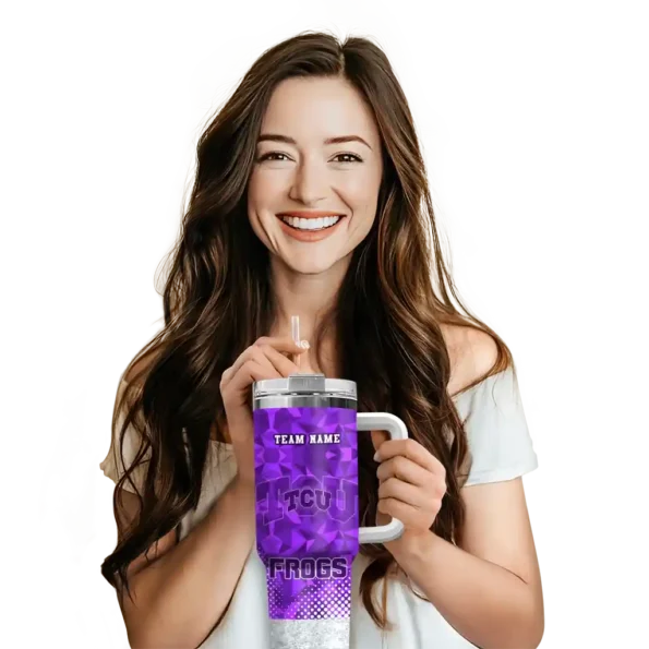 personalized tcu horned frogs geometric prism purple curved tumbler premium grade.webp