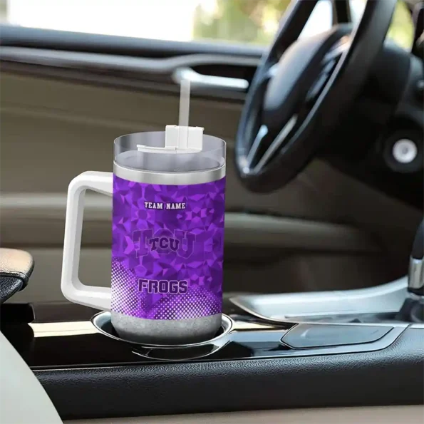 personalized tcu horned frogs geometric prism purple curved tumbler trendy.webp