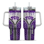 personalized tcu horned frogs leopard zipper purple curved tumbler best selling.webp
