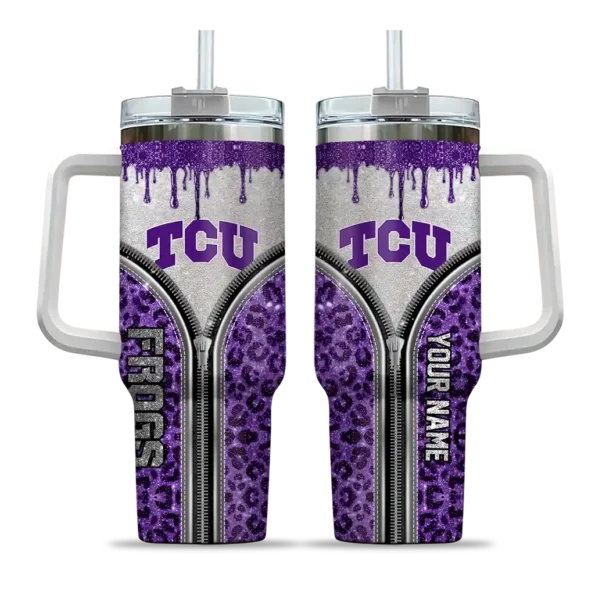 personalized tcu horned frogs leopard zipper purple curved tumbler best selling.webp