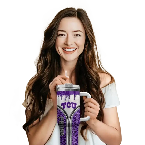 personalized tcu horned frogs leopard zipper purple curved tumbler premium grade.webp