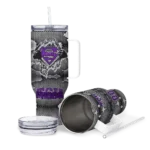 personalized tcu horned frogs superman shield purple gray curved tumbler best selling.webp