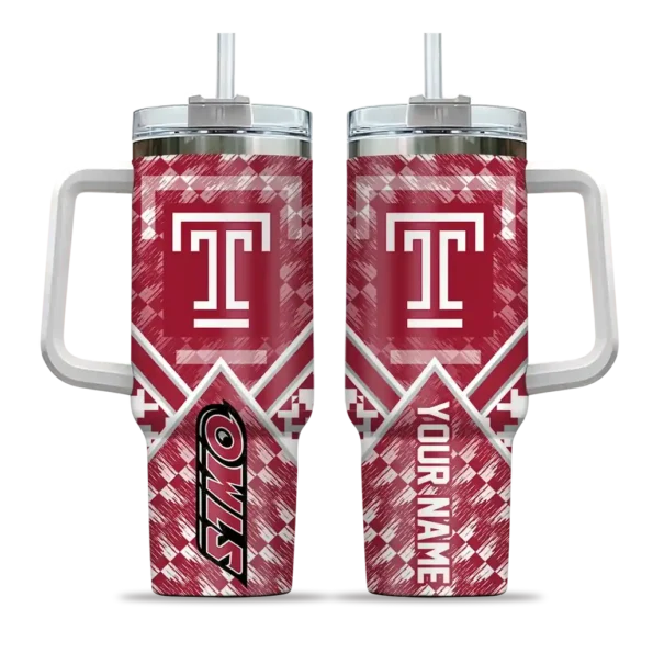 personalized temple owls chevron angle red curved tumbler best selling.webp