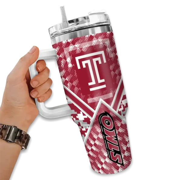 personalized temple owls chevron angle red curved tumbler fashion forward.webp