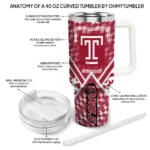 personalized temple owls chevron angle red curved tumbler best selling.webp