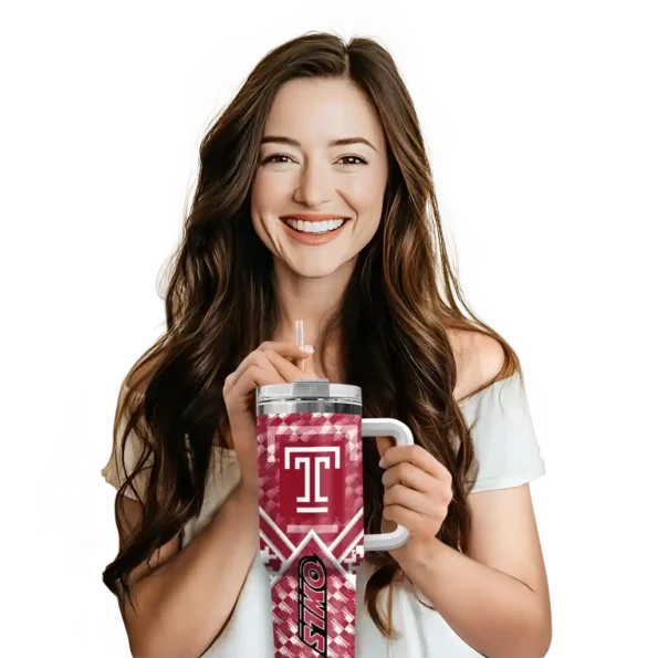 personalized temple owls chevron angle red curved tumbler premium grade.webp