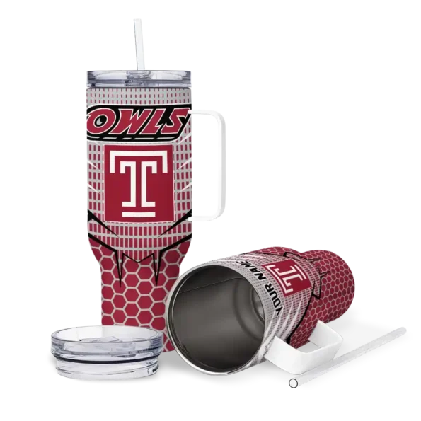 personalized temple owls hex texture red curved tumbler high quality.webp