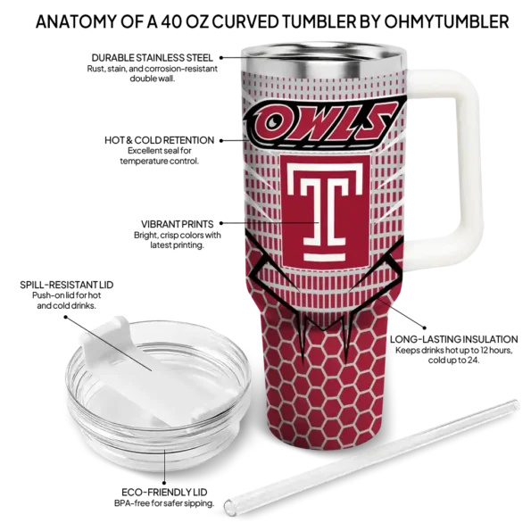 personalized temple owls hex texture red curved tumbler new arrival.webp