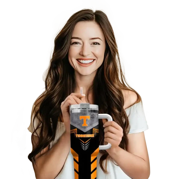 personalized tennessee volunteers arrow armor orange black curved tumbler premium grade.webp