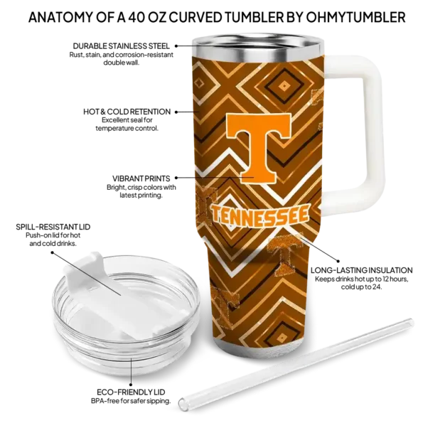 personalized tennessee volunteers bold diamonds orange curved tumbler new arrival.webp