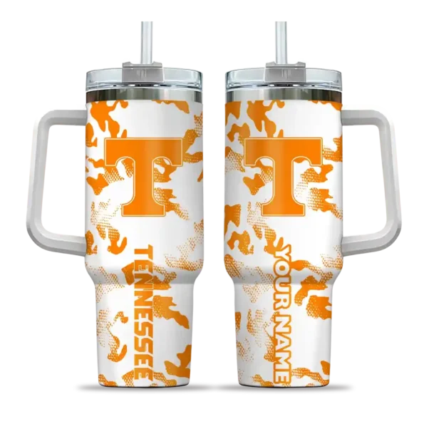 personalized tennessee volunteers camo mashup orange white curved tumbler best selling.webp