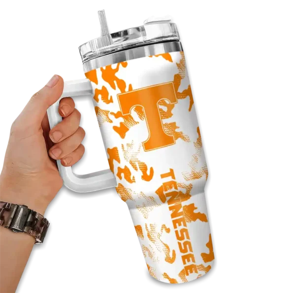 personalized tennessee volunteers camo mashup orange white curved tumbler fashion forward.webp