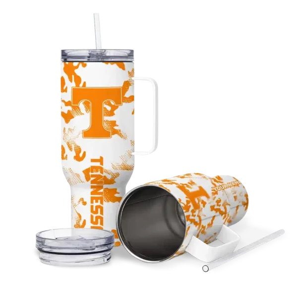 personalized tennessee volunteers camo mashup orange white curved tumbler high quality.webp