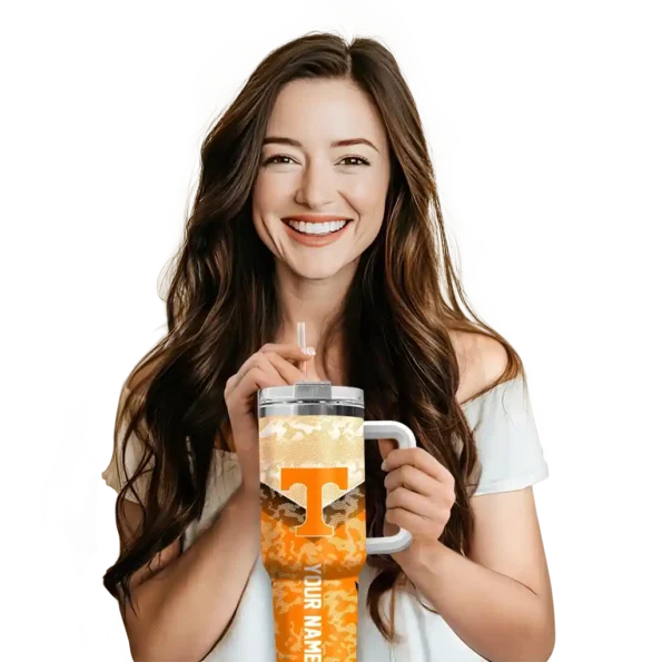 personalized tennessee volunteers chevron stripe orange curved tumbler premium grade.webp