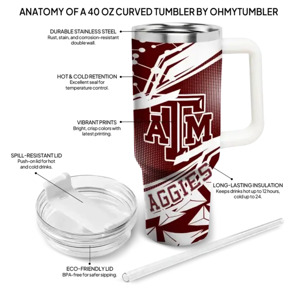 personalized texas am aggies abstract paths maroon curved tumbler new arrival.webp