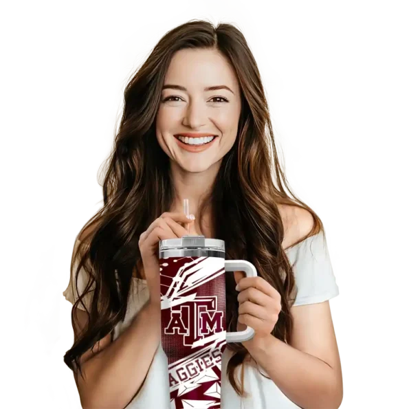 personalized texas am aggies abstract paths maroon curved tumbler premium grade.webp