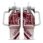 personalized texas am aggies arrow burst maroon curved tumbler best selling.webp
