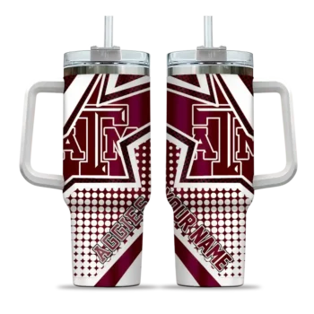 personalized texas am aggies arrow burst maroon curved tumbler best selling.webp