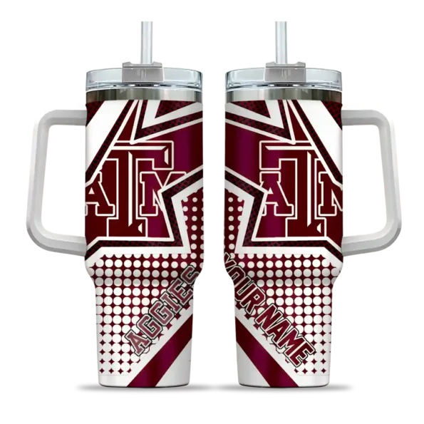 personalized texas am aggies arrow burst maroon curved tumbler best selling.webp