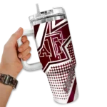 personalized texas am aggies arrow burst maroon curved tumbler best selling.webp