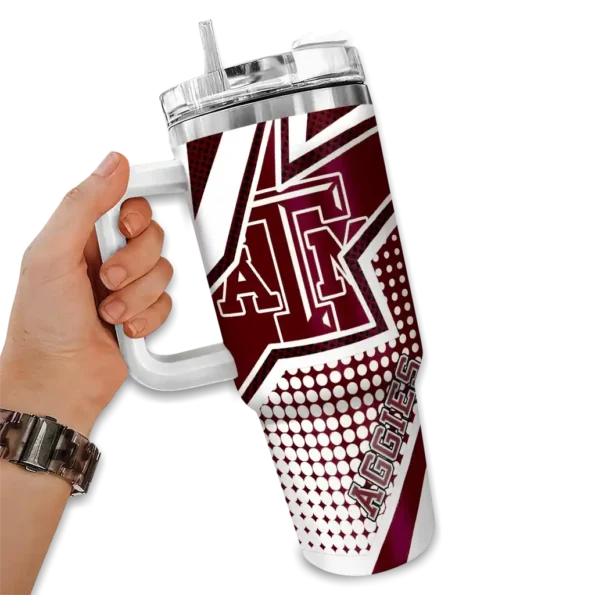 personalized texas am aggies arrow burst maroon curved tumbler fashion forward.webp