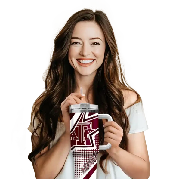 personalized texas am aggies arrow burst maroon curved tumbler premium grade.webp