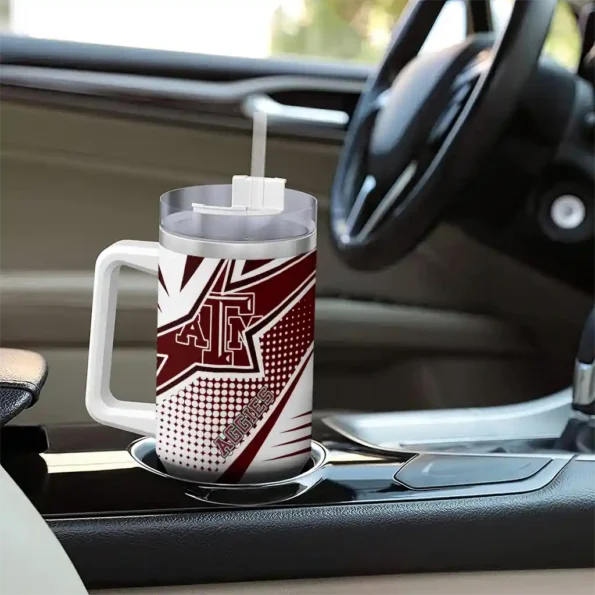 personalized texas am aggies arrow burst maroon curved tumbler trendy.webp