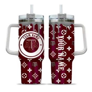personalized texas am aggies bullseye drips maroon curved tumbler best selling.webp