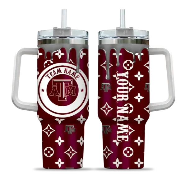 personalized texas am aggies bullseye drips maroon curved tumbler best selling.webp