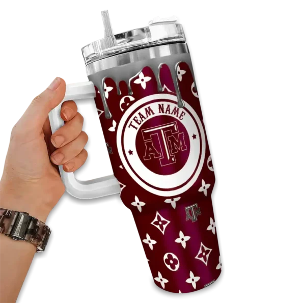 personalized texas am aggies bullseye drips maroon curved tumbler fashion forward.webp