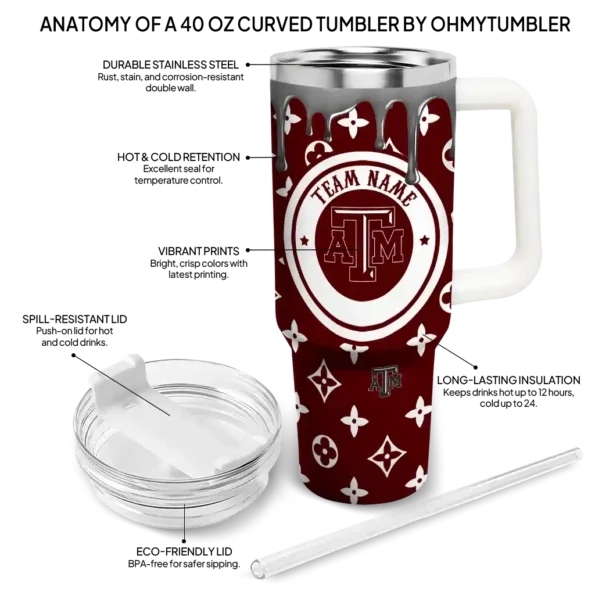 personalized texas am aggies bullseye drips maroon curved tumbler new arrival.webp