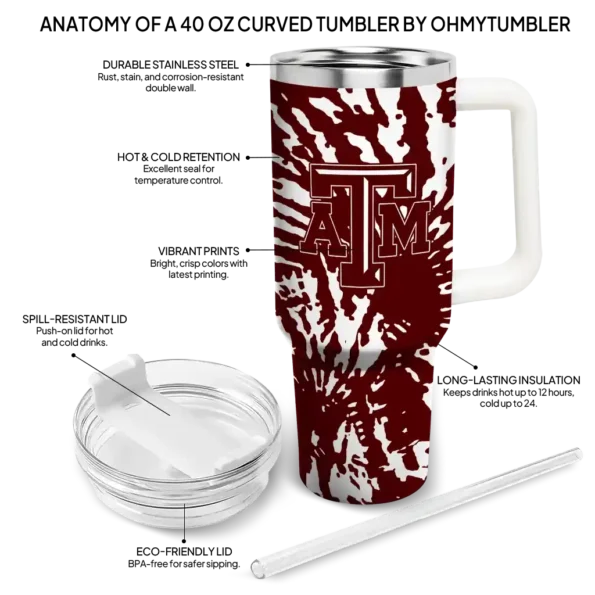 personalized texas am aggies burst swirl maroon curved tumbler new arrival.webp