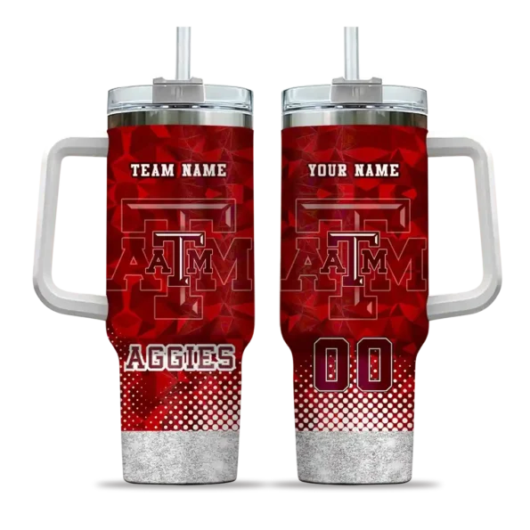 personalized texas am aggies geometric prism maroon curved tumbler best selling.webp