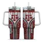 personalized texas am aggies leopard zipper maroon curved tumbler best selling.webp