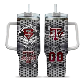 personalized texas am aggies superman shield maroon gray curved tumbler best selling.webp