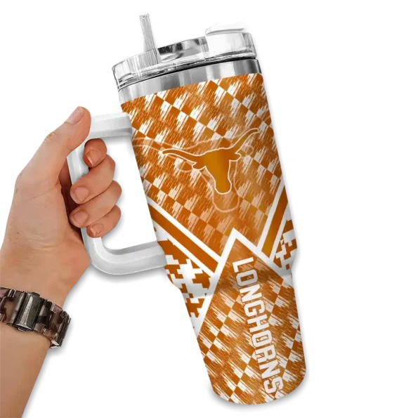 personalized texas longhorns chevron angle orange curved tumbler fashion forward.webp