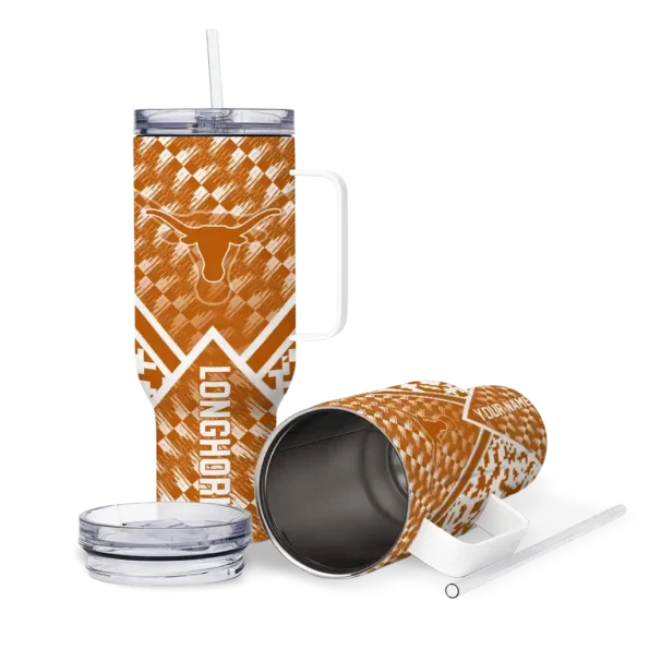 personalized texas longhorns chevron angle orange curved tumbler high quality.webp