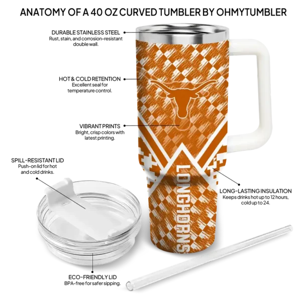 personalized texas longhorns chevron angle orange curved tumbler new arrival.webp