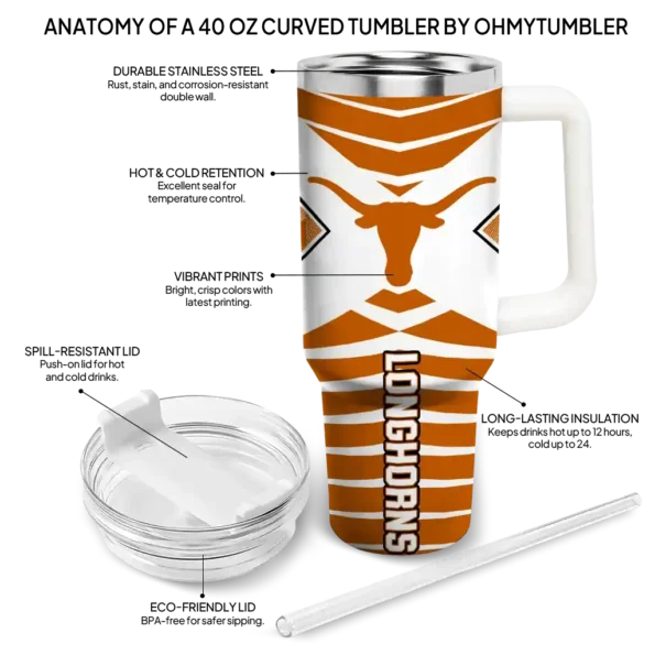 personalized texas longhorns chevron layers orange curved tumbler new arrival.webp