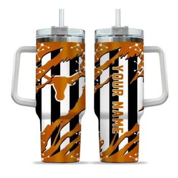 personalized texas longhorns claw cut orange black curved tumbler best selling.webp