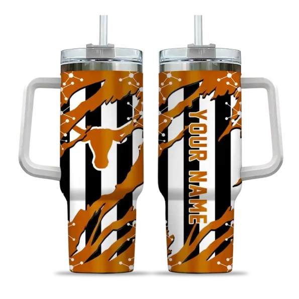 personalized texas longhorns claw cut orange black curved tumbler best selling.webp