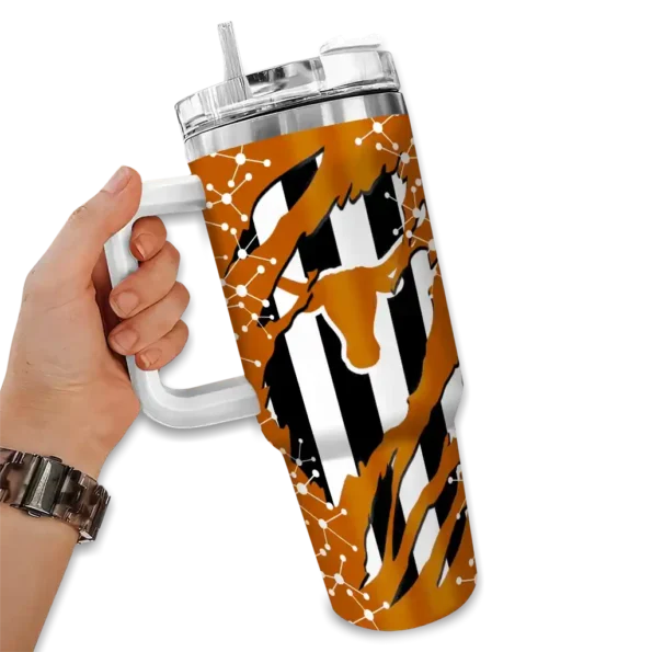 personalized texas longhorns claw cut orange black curved tumbler fashion forward.webp