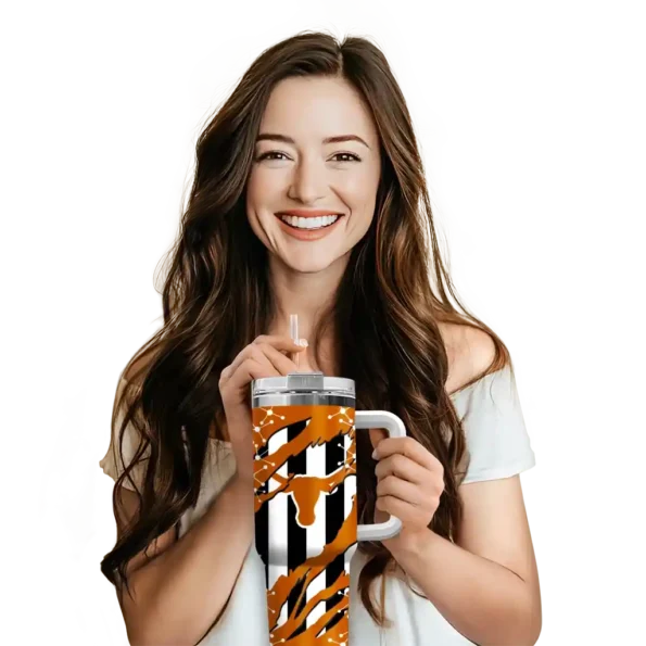 personalized texas longhorns claw cut orange black curved tumbler premium grade.webp