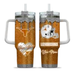 personalized texas longhorns heart helmet motif orange curved tumbler best selling.webp