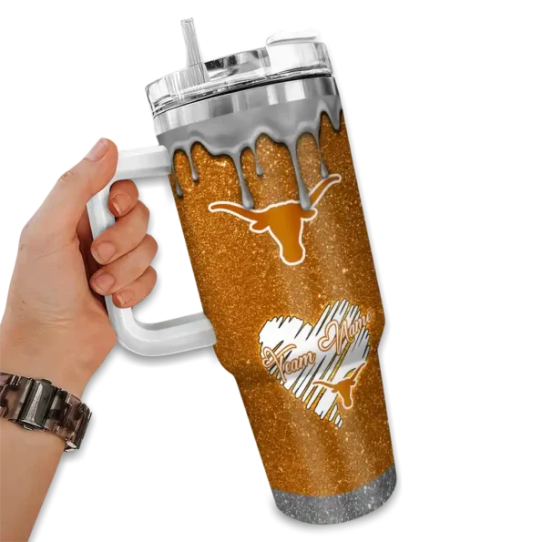 personalized texas longhorns heart helmet motif orange curved tumbler fashion forward.webp