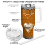 personalized texas longhorns heart helmet motif orange curved tumbler best selling.webp